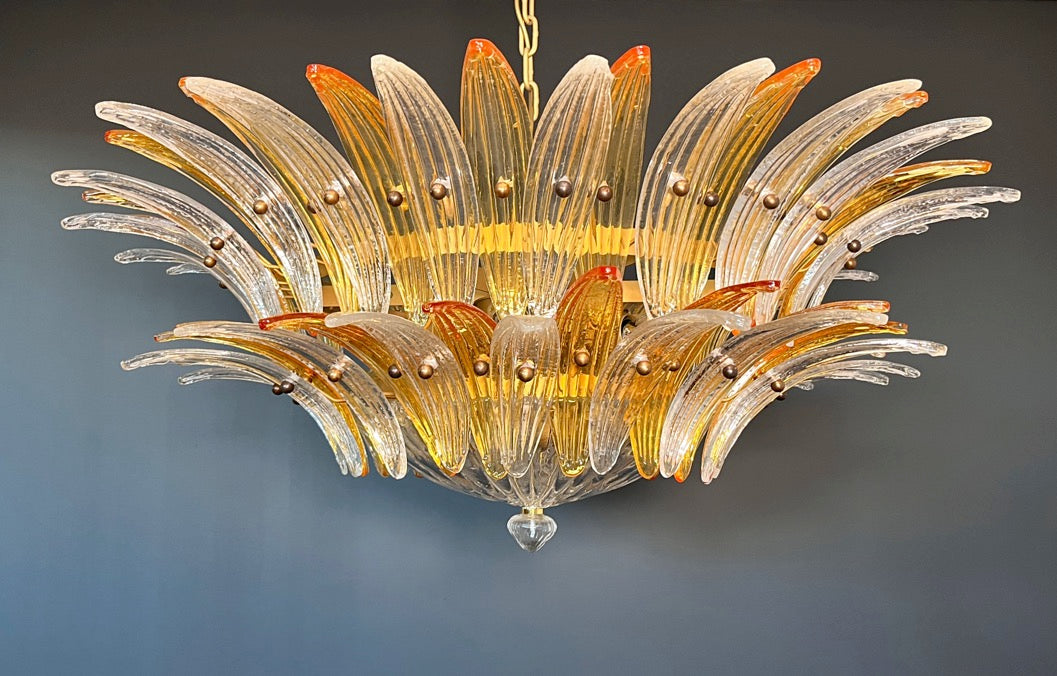 Murano Lysekrone | 82 Klare Gule Gull Palmeglass