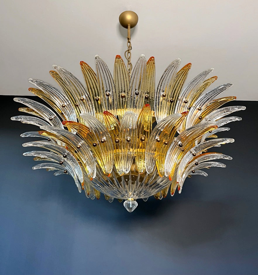 Murano Lysekrone | 82 Klare Gule Gull Palmeglass