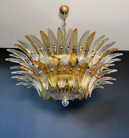 Murano Lysekrone | 82 Klare Gule Gull Palmeglass