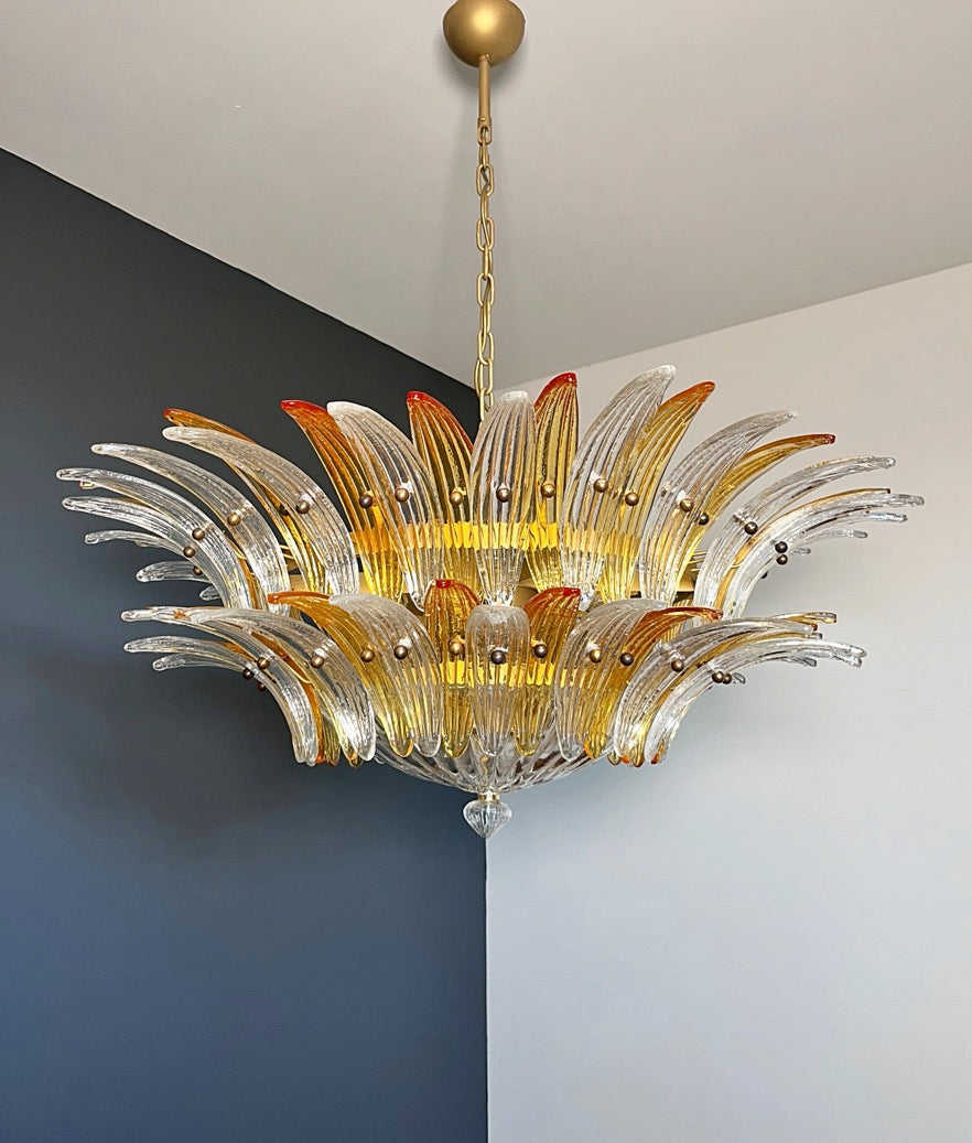 Murano Lysekrone | 82 Klare Gule Gull Palmeglass