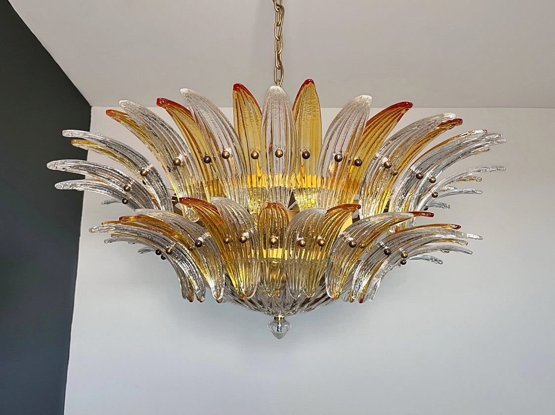 Murano Lysekrone | 82 Klare Gule Gull Palmeglass