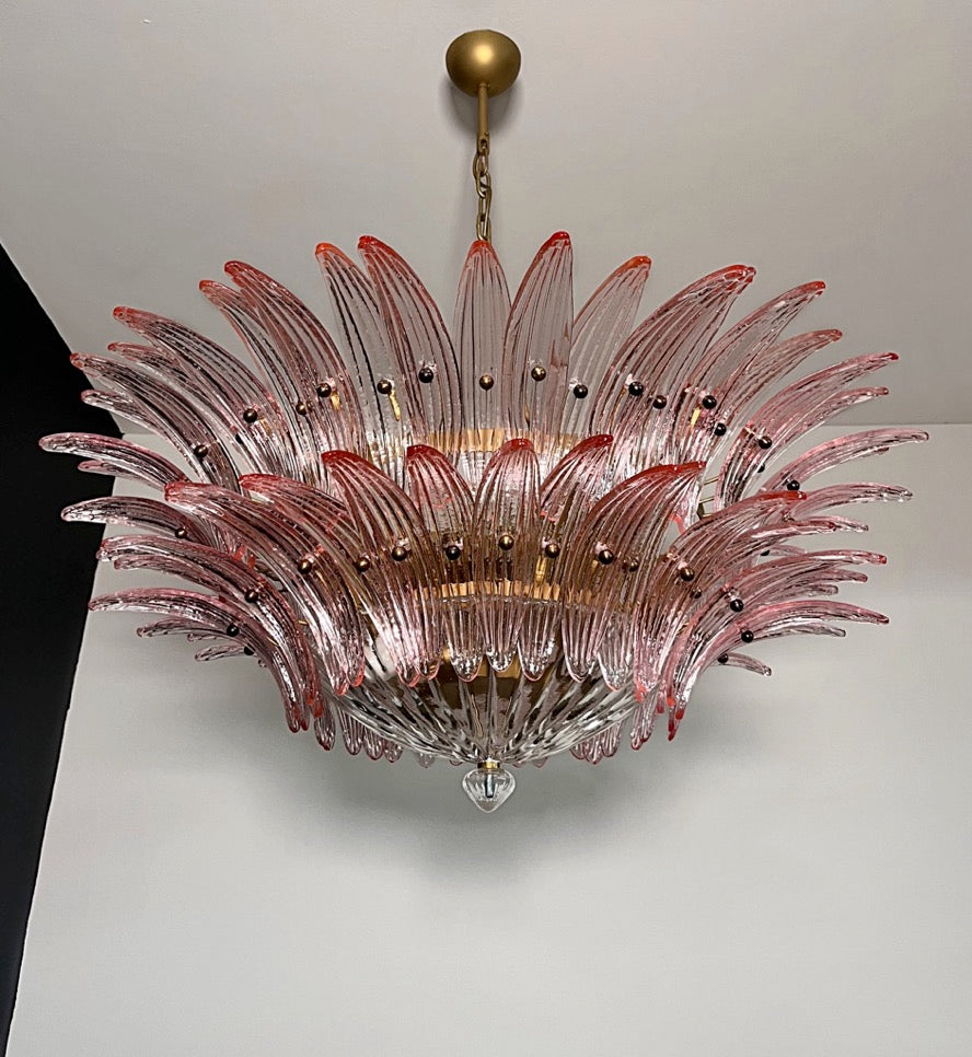 Murano Lysekrone | 82 Klare Rosa Gull Palmeglass