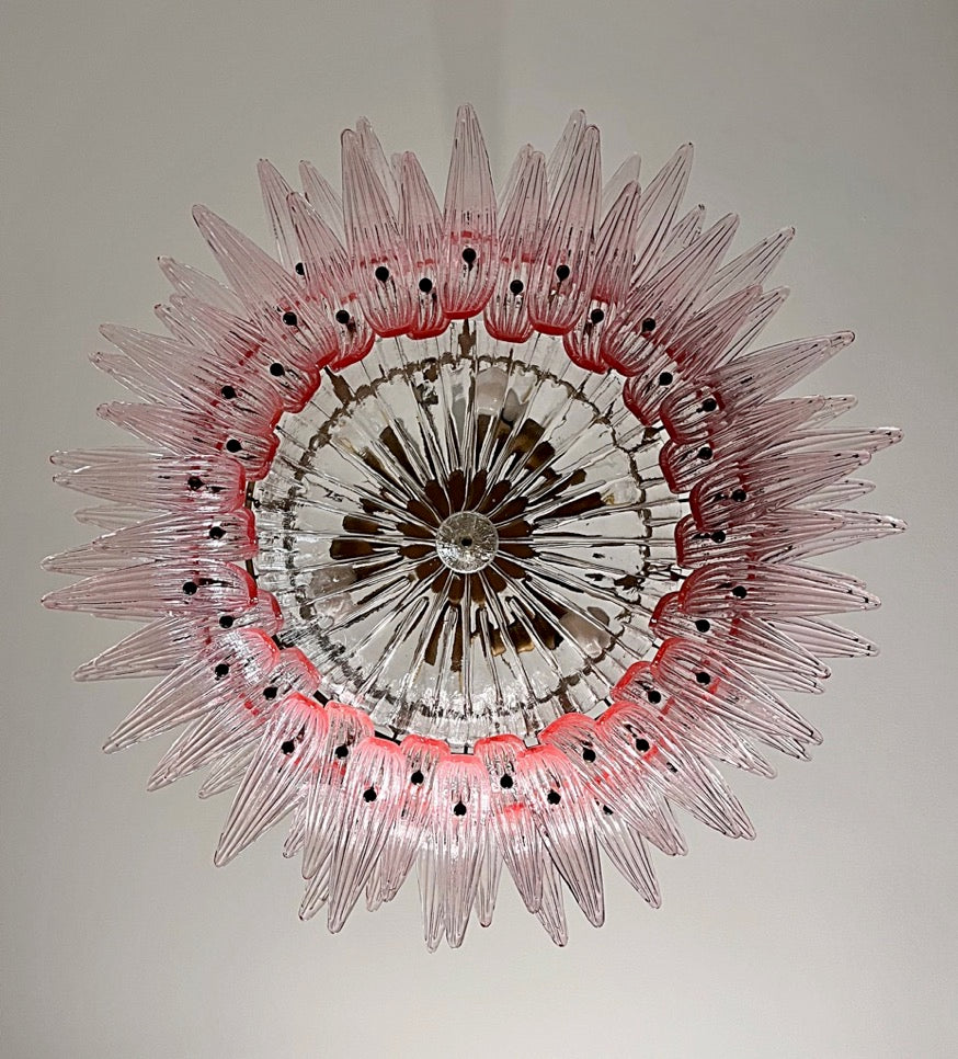 Murano Lysekrone | 82 Klare Rosa Gull Palmeglass