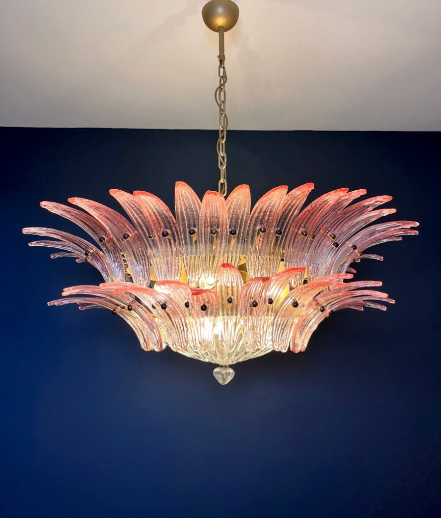 Murano Lysekrone | 82 Klare Rosa Gull Palmeglass
