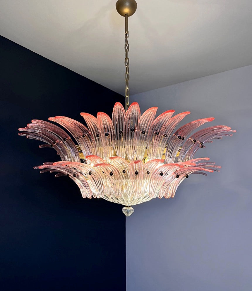 Murano Kroonluchter – 82 Heldere Roze Goud Palmetteglas – detail 5 – Murano Classics