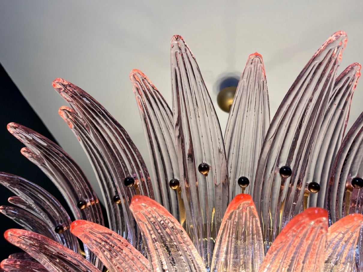 Murano Kroonluchter – 82 Heldere Roze Goud Palmetteglas – detail 2 – Murano Classics