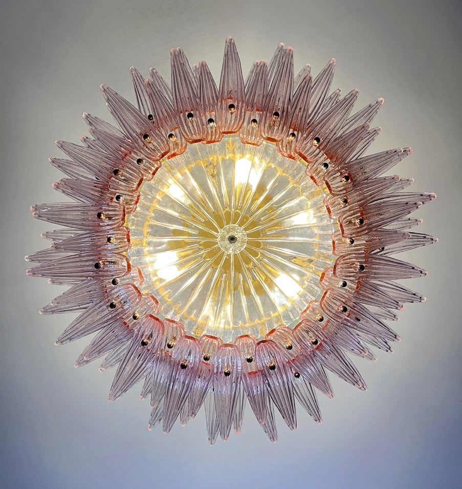 Murano Lysekrone – 82 Klare Rosa Gull Palmeglass – detalj 1 – Murano Classics