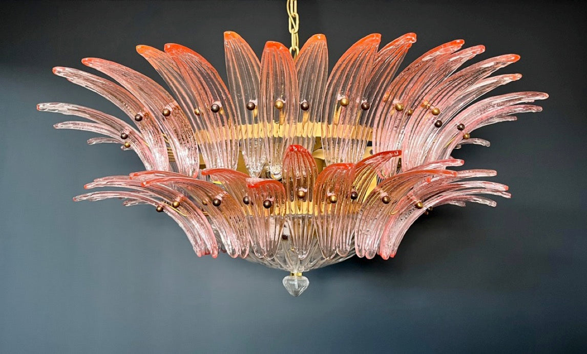 Murano Lysekrone | 82 Klare Rosa Gull Palmeglass