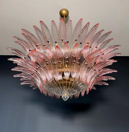 Murano Lysekrone | 82 Klare Rosa Gull Palmeglass