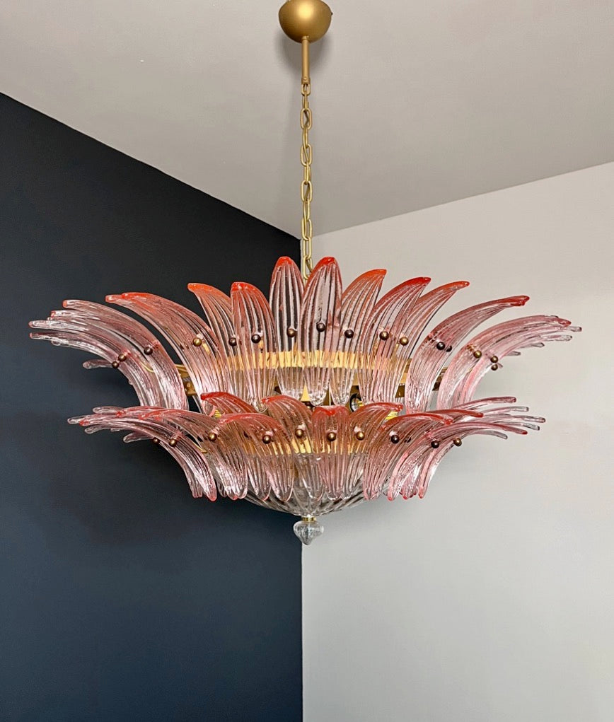 Murano Lysekrone | 82 Klare Rosa Gull Palmeglass