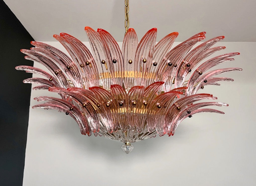 Murano Lysekrone | 82 Klare Rosa Gull Palmeglass