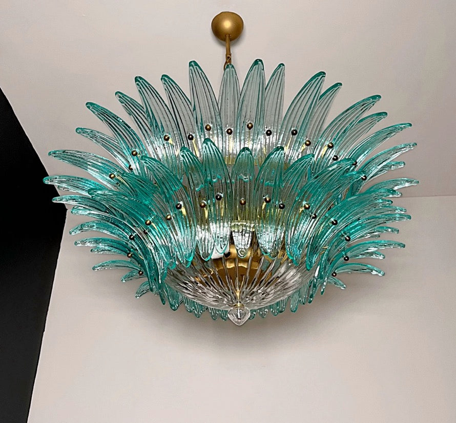 Murano Lysekrone | 82 Klare Gull Turkise Palmeglass