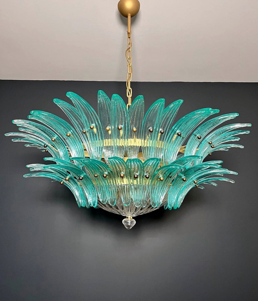 Murano Lysekrone | 82 Klare Gull Turkise Palmeglass