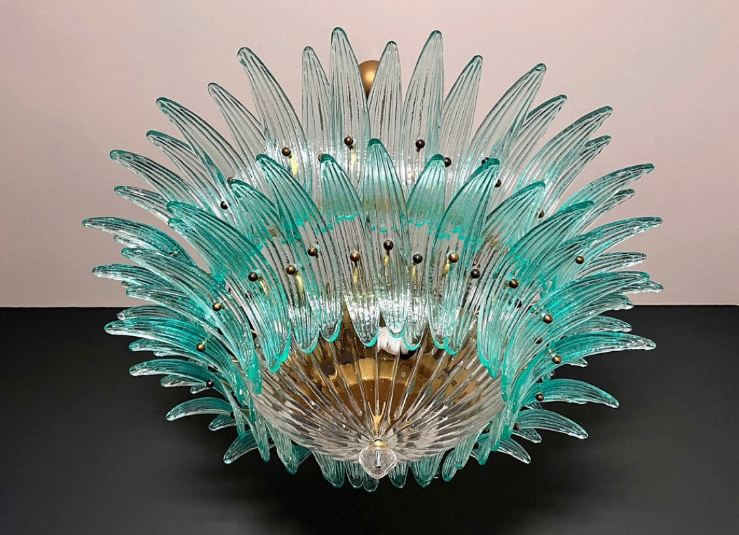 Murano Lysekrone | 82 Klare Gull Turkise Palmeglass