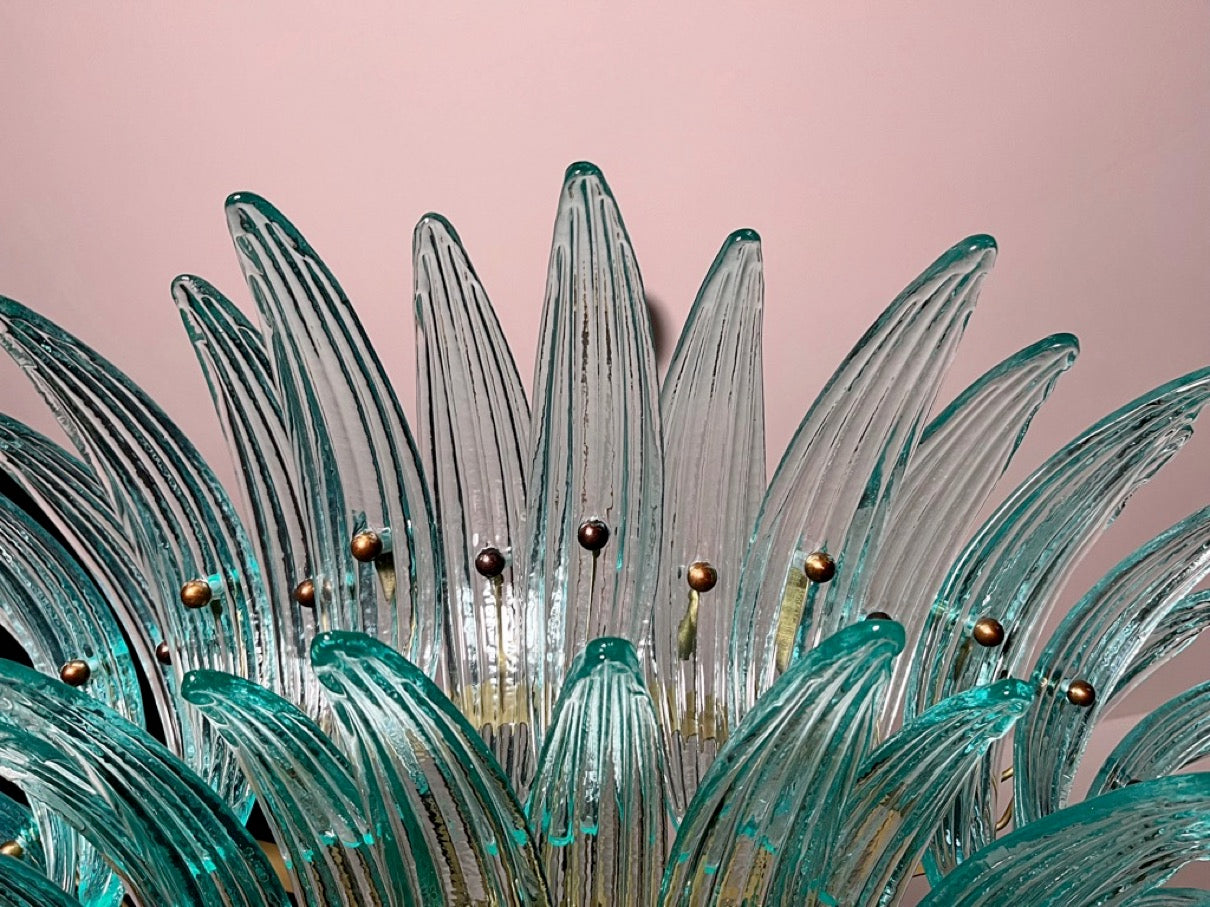 Murano Lysekrone | 82 Klare Gull Turkise Palmeglass