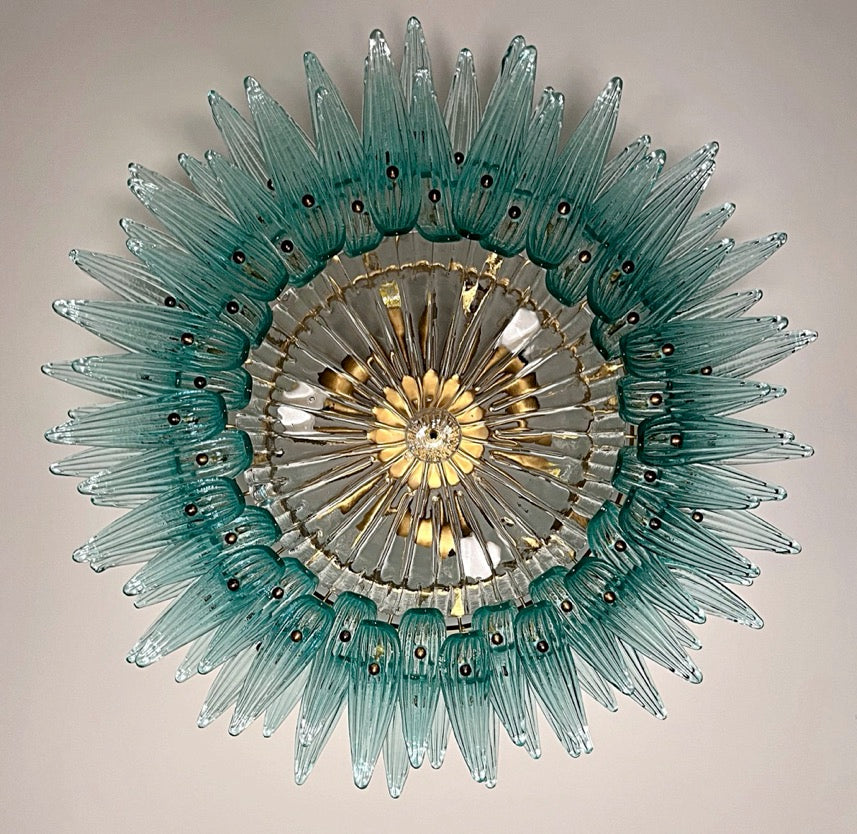 Murano Lysekrone | 82 Klare Gull Turkise Palmeglass