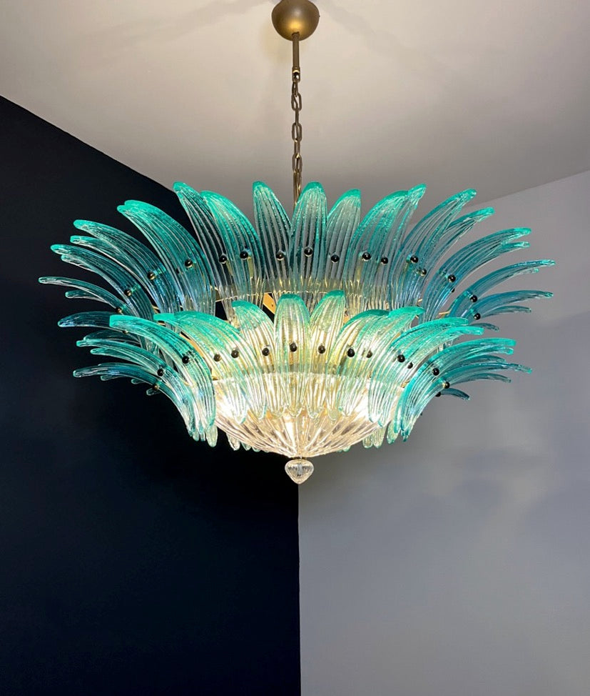 Murano Lysekrone | 82 Klare Gull Turkise Palmeglass