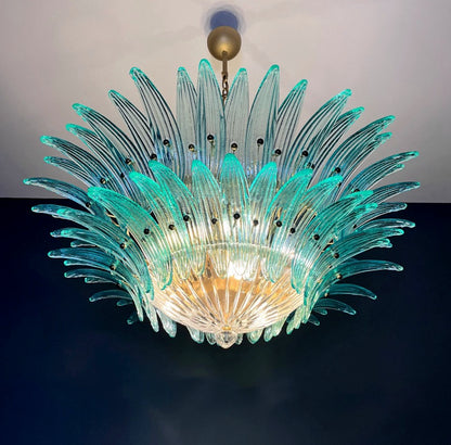 Murano Lysekrone | 82 Klare Gull Turkise Palmeglass