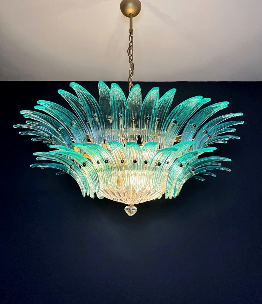 Murano Lysekrone | 82 Klare Gull Turkise Palmeglass