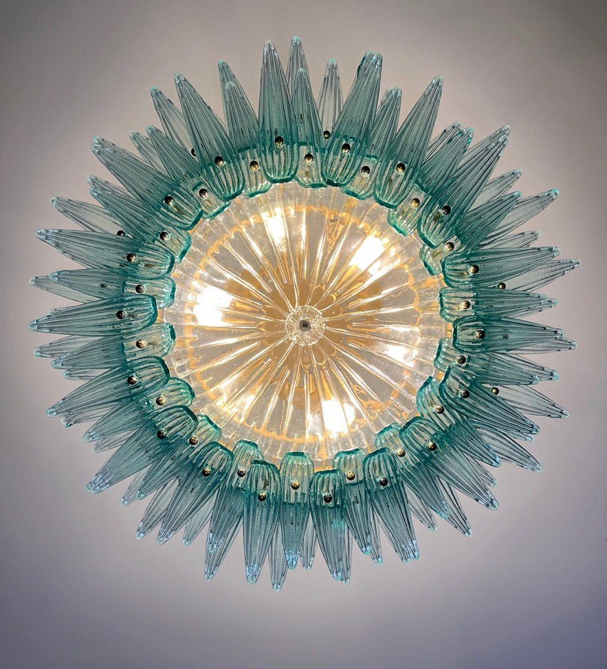 Murano Lysekrone | 82 Klare Gull Turkise Palmeglass