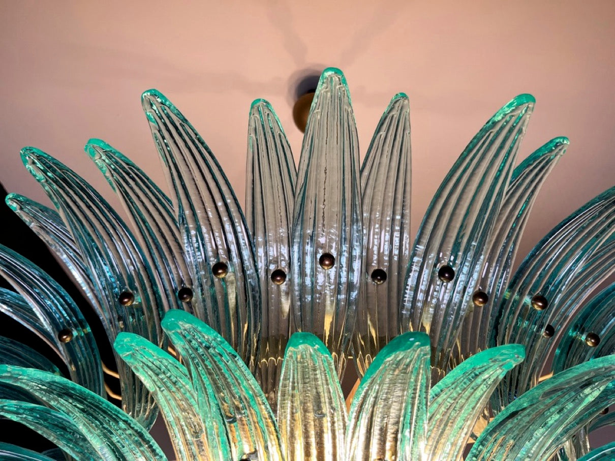 Murano Lysekrone | 82 Klare Gull Turkise Palmeglass