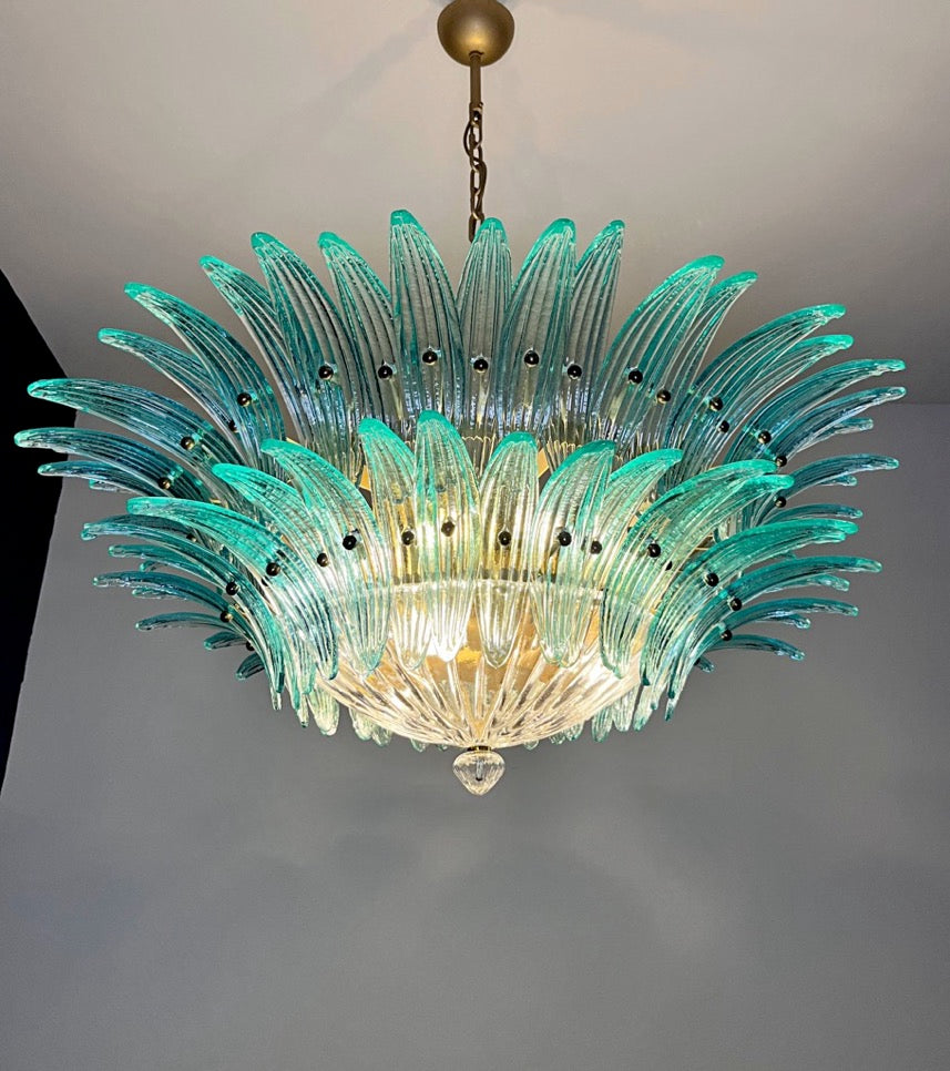 Murano Lysekrone | 82 Klare Gull Turkise Palmeglass