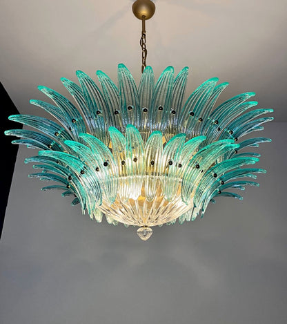 Murano Lysekrone | 82 Klare Gull Turkise Palmeglass