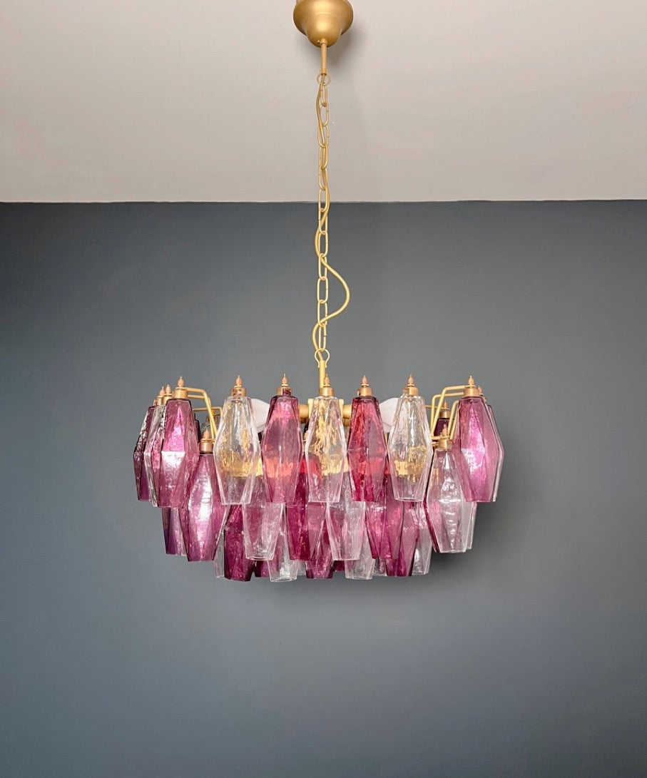 Lampadario Murano – 56 Vetri Poliedri Trasparenti Viola – dettaglio 11 – Murano Classics