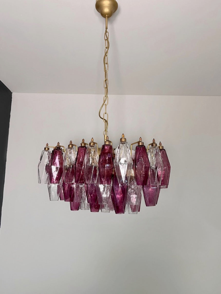 Lampadario Murano – 56 Vetri Poliedri Trasparenti Viola – dettaglio 9 – Murano Classics