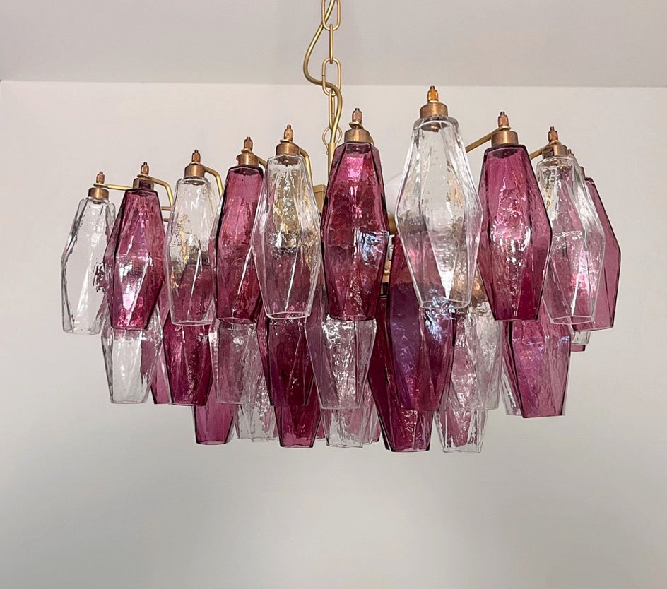 Lampadario Murano – 56 Vetri Poliedri Trasparenti Viola – dettaglio 8 – Murano Classics