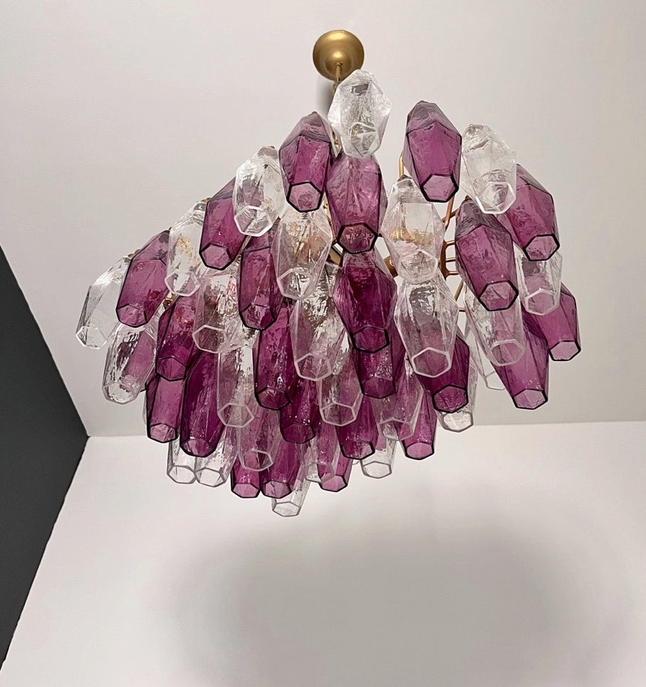 Lampadario Murano – 56 Vetri Poliedri Trasparenti Viola – dettaglio 7 – Murano Classics