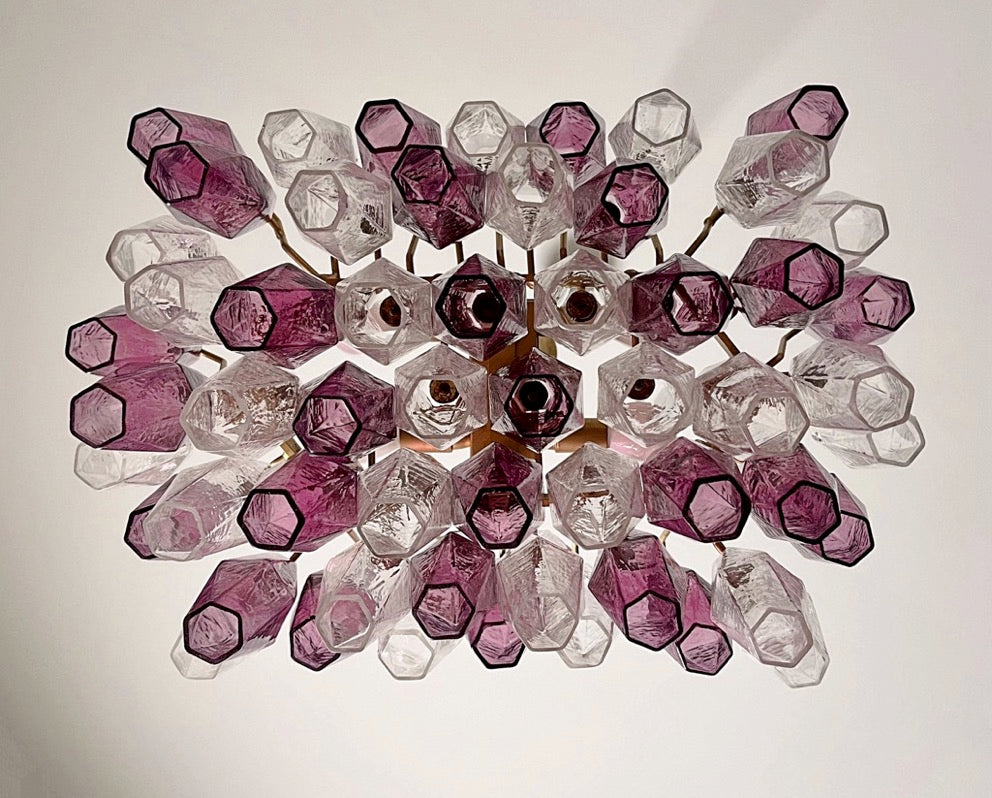 Lampadario Murano – 56 Vetri Poliedri Trasparenti Viola – dettaglio 6 – Murano Classics