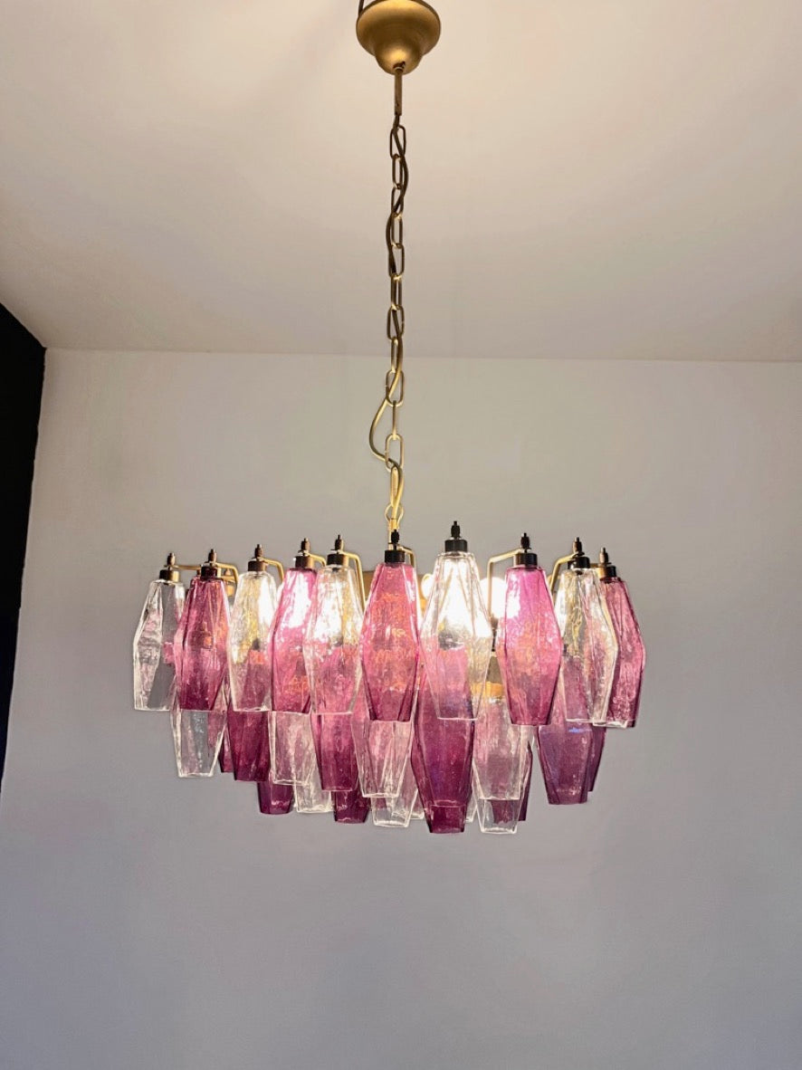 Lampadario Murano – 56 Vetri Poliedri Trasparenti Viola – dettaglio 4 – Murano Classics
