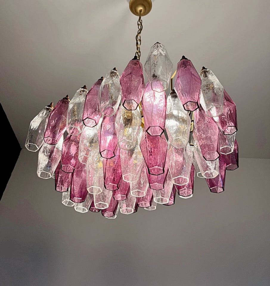 Lampadario Murano – 56 Vetri Poliedri Trasparenti Viola – dettaglio 3 – Murano Classics