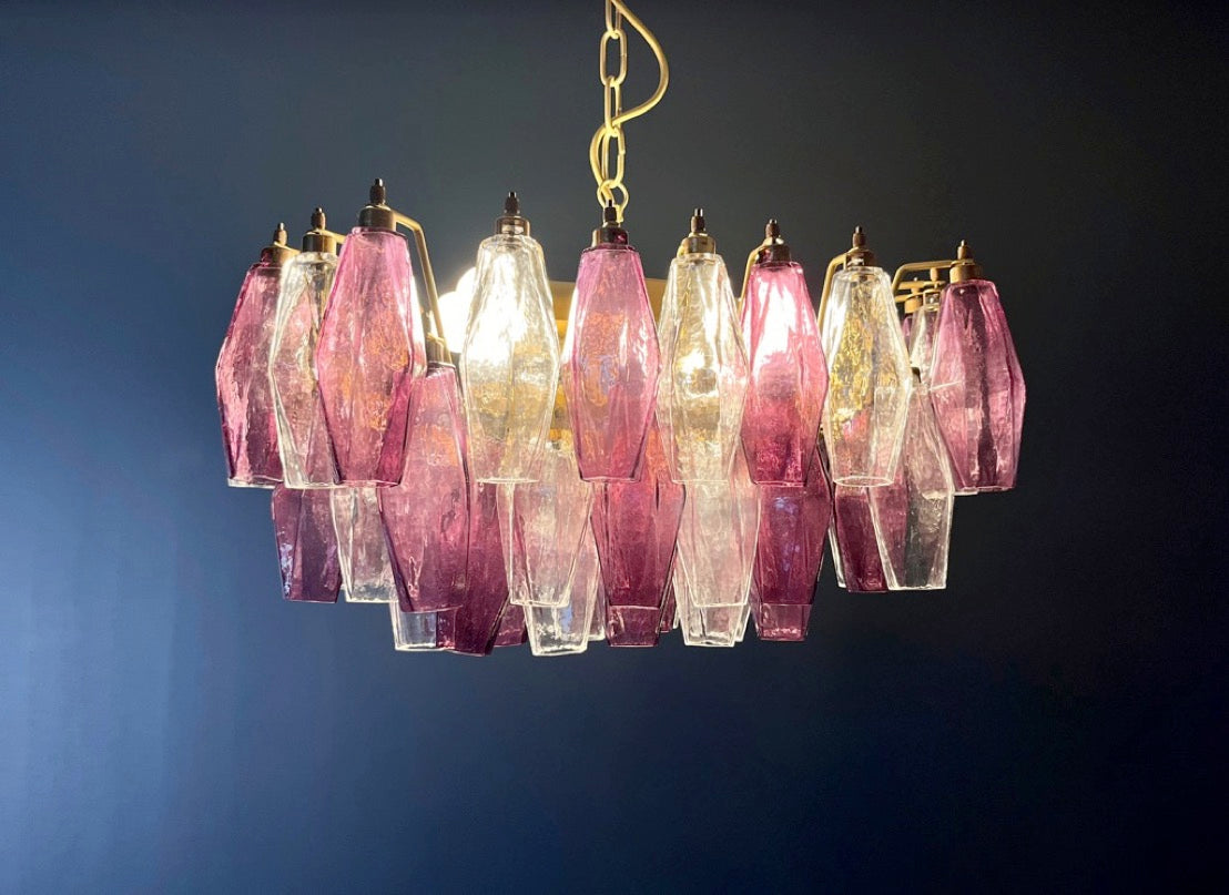 Murano Chandelier – 56 Clear Purple Poliedri Glass – Murano Classics