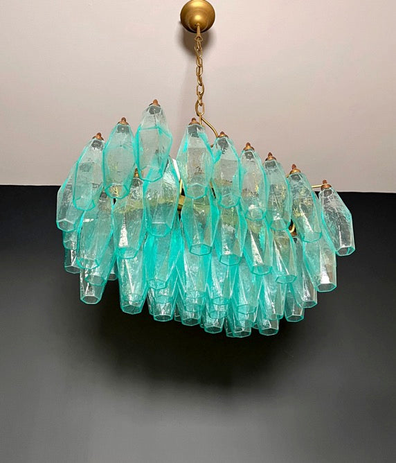 Murano Lysekrone | Gull Turkise Poliedriglass