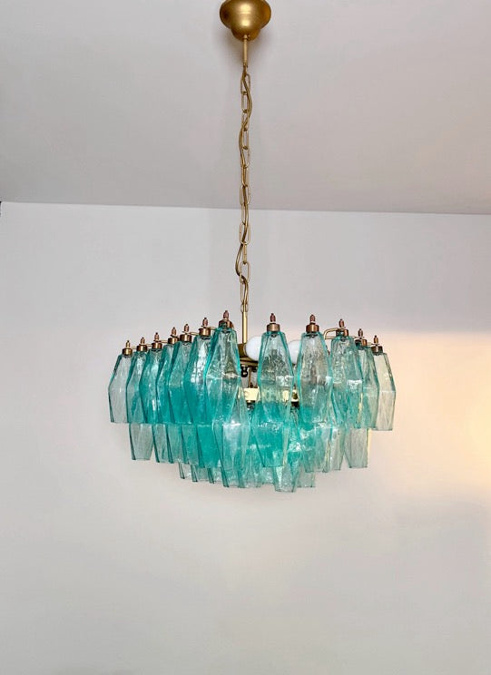 Lustre Murano – 56 Verres Poliedri Turquoise – détail 8 – Murano Classics