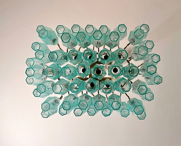 Lustre Murano – 56 Verres Poliedri Turquoise – détail 7 – Murano Classics