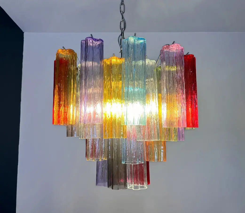 Lustre Murano – 36 Verres Tubulaires Multicolores – détail 7 – Murano Classics