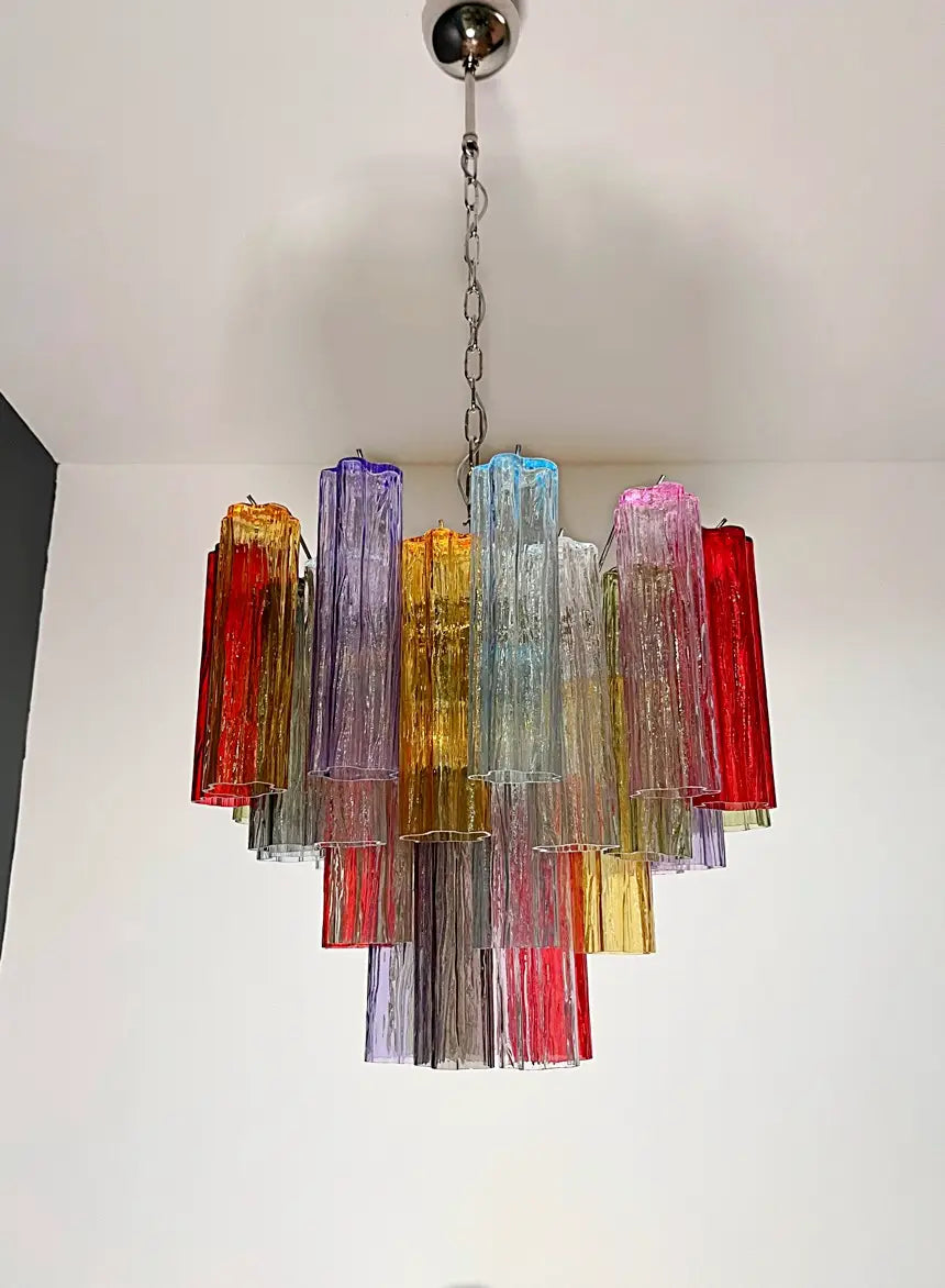 Lustre Murano – 36 Verres Tubulaires Multicolores – détail 2 – Murano Classics