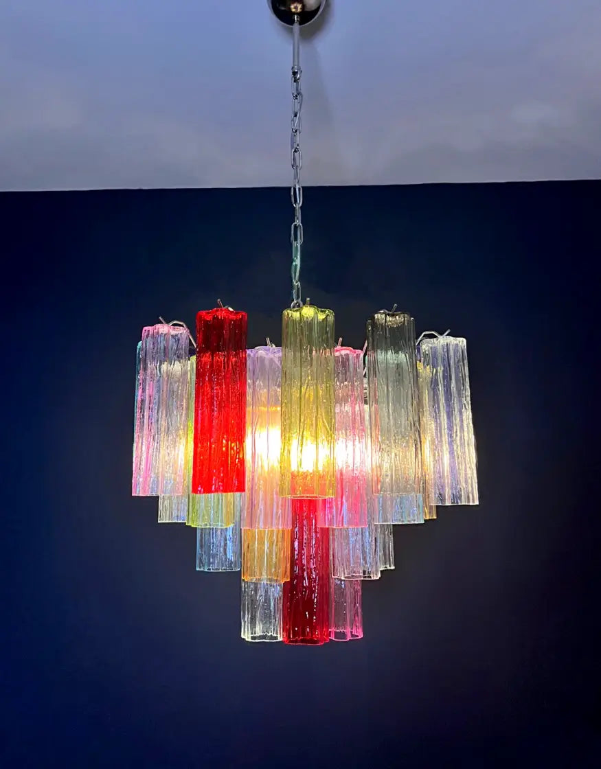 Lustre Murano – 36 Verres Tubulaires Multicolores – détail 5 – Murano Classics
