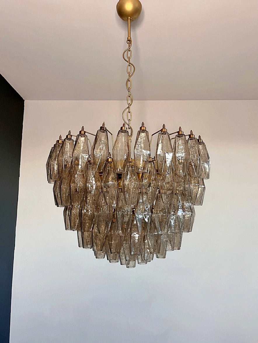 Murano Chandelier – 111 Smoked Poliedri Glass – Murano Classics