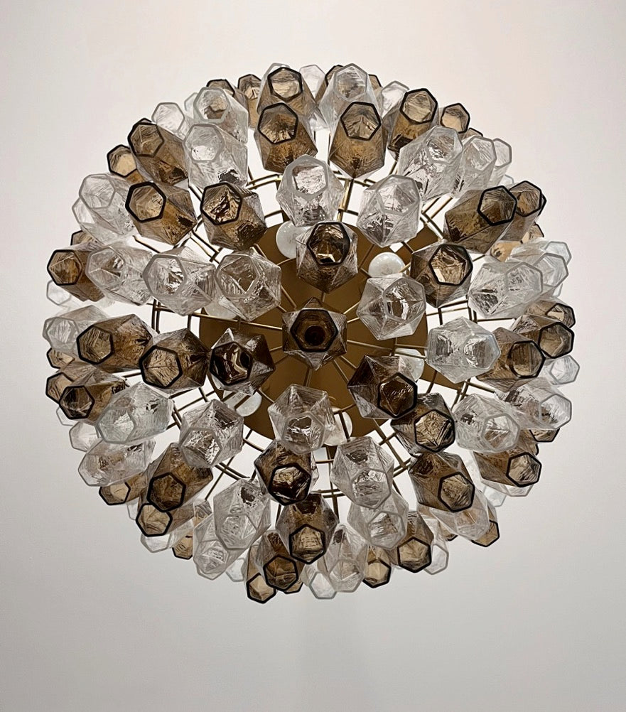 Murano Chandelier – 111 Clear Smoked Poliedri Glass – detail 1 – Murano Classics