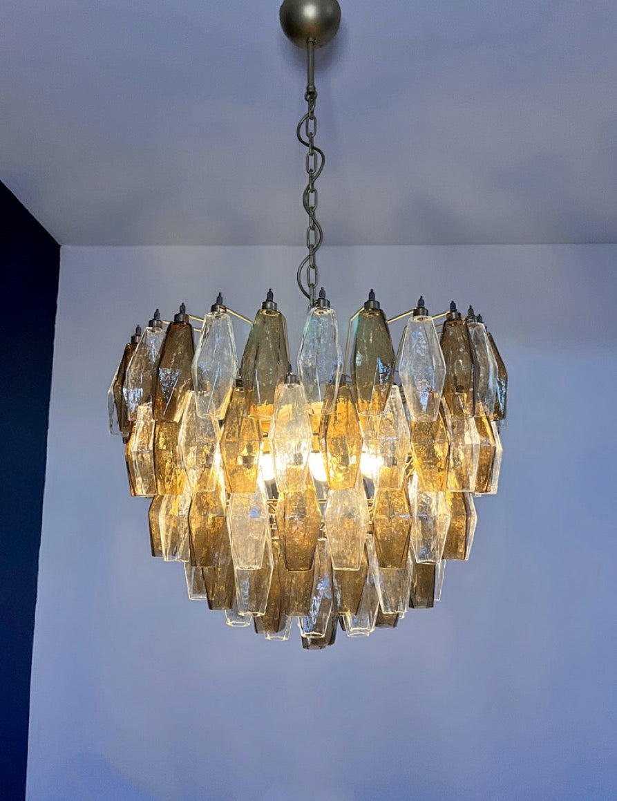 Lampadario Murano – 111 Vetri Poliedri Trasparenti Affumicati – dettaglio 2 – Murano Classics