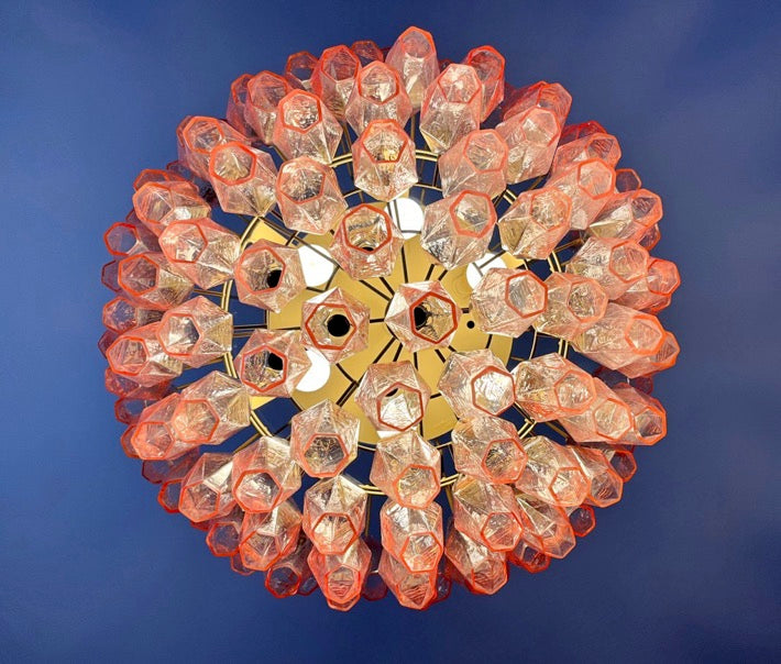 Murano Chandelier – 111 Pink Poliedri Glass – detail 1 – Murano Classics