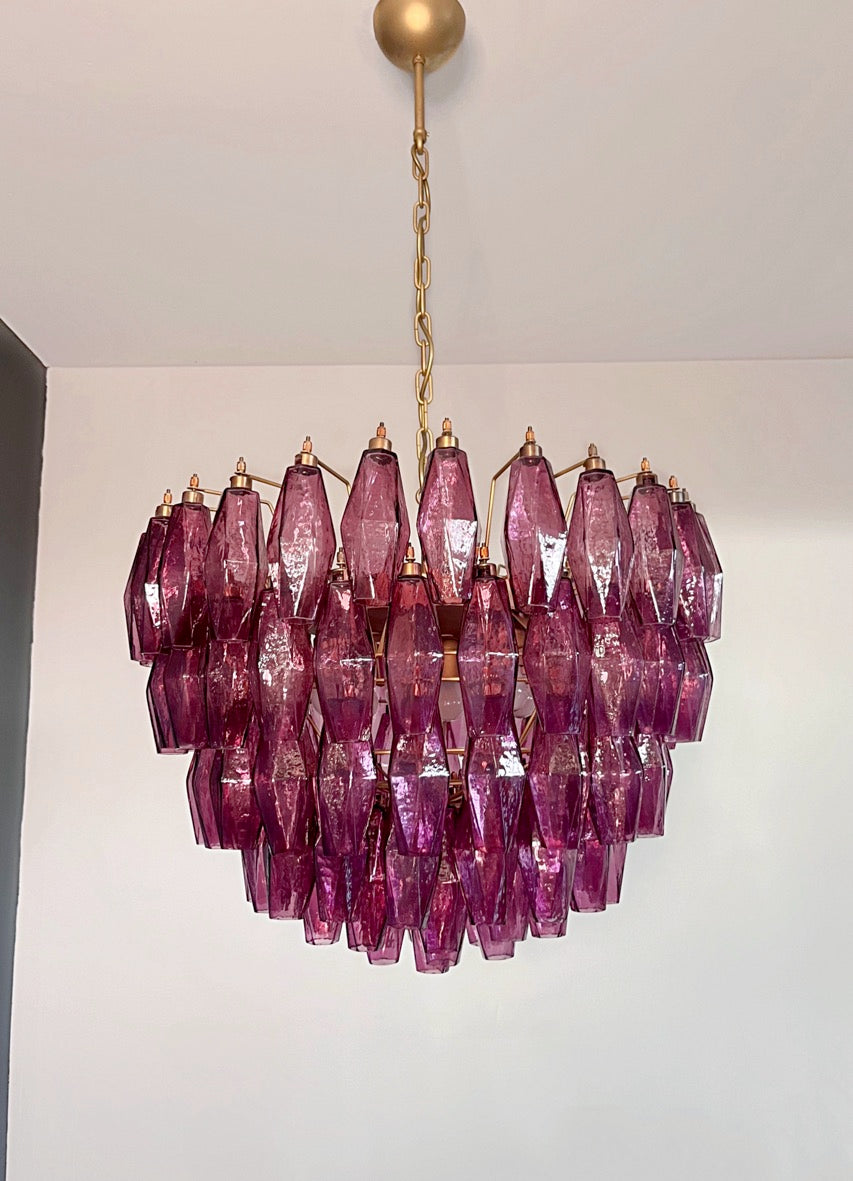 Murano Chandelier – 84 Purple Poliedri Glass – Murano Classics