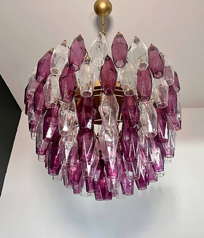 Murano Lysekrone | 111 Klare Gull Ametystfargede Poliedriglass