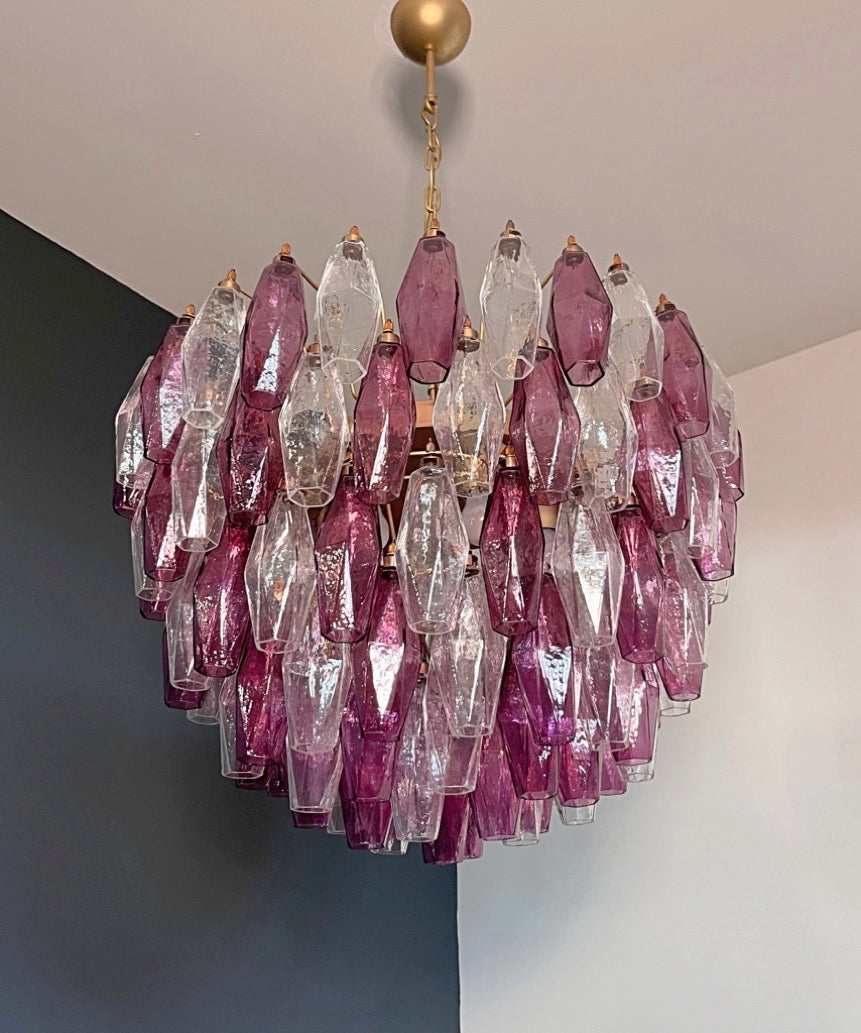 Murano Lysekrone | 111 Klare Gull Ametystfargede Poliedriglass