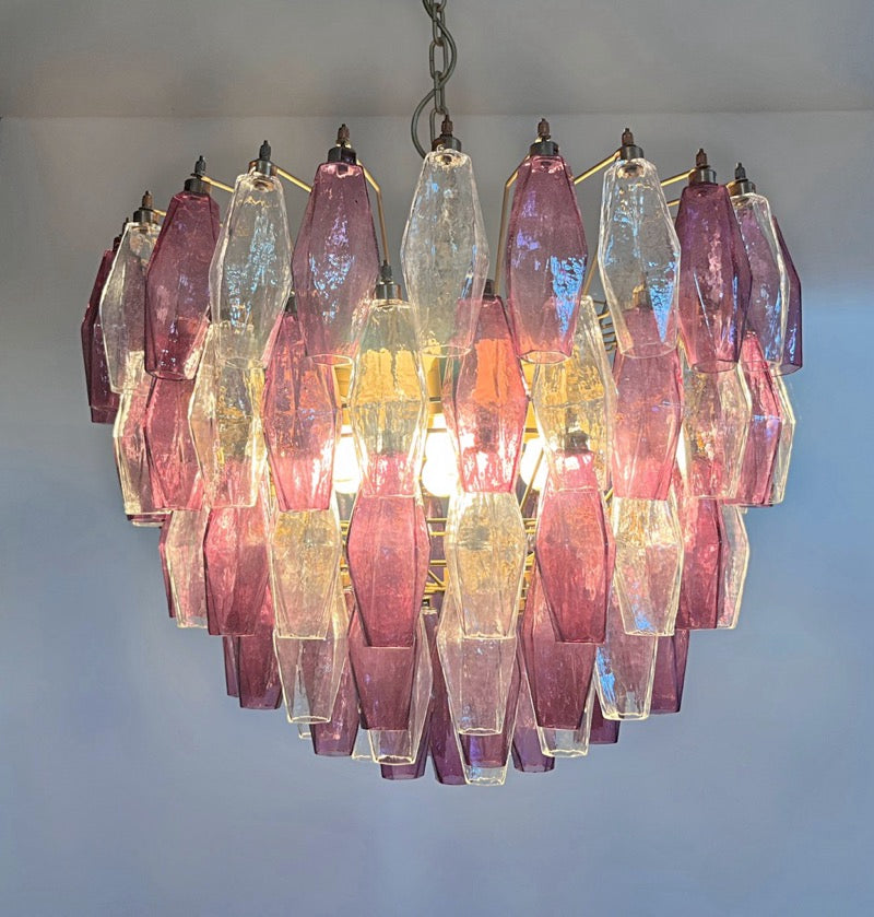 Murano Lysekrone | 111 Klare Gull Ametystfargede Poliedriglass