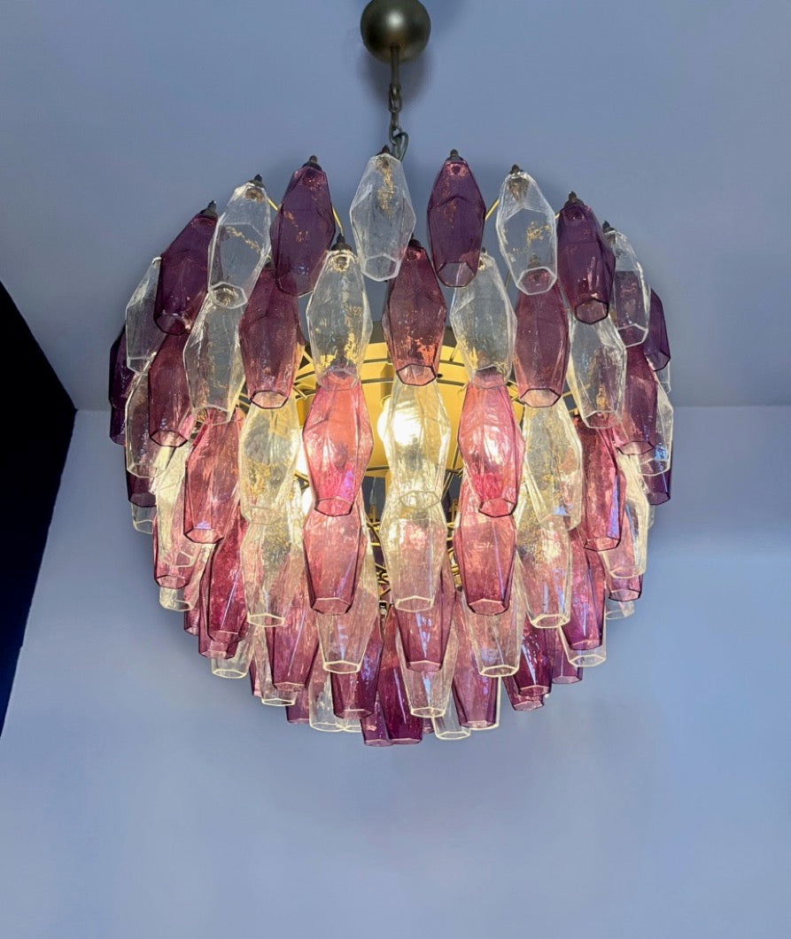 Murano Lysekrone | 111 Klare Gull Ametystfargede Poliedriglass